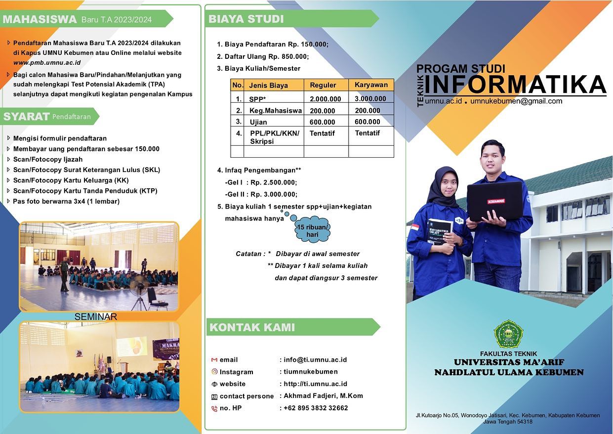 Kuliah Teknik Informatika di UMNU Kebumen, Ini Informasi Pendaftaran dan Biaya Studi TA 2023/2024